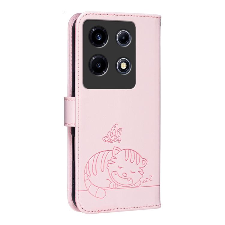 For Infinix Note 30 VIP Cat Butterfly Embossed RFID Vegan Leather Phone Case with Strap