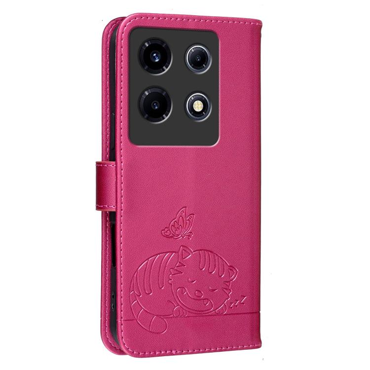 For Infinix Note 30 VIP Cat Butterfly Embossed RFID Vegan Leather Phone Case with Strap