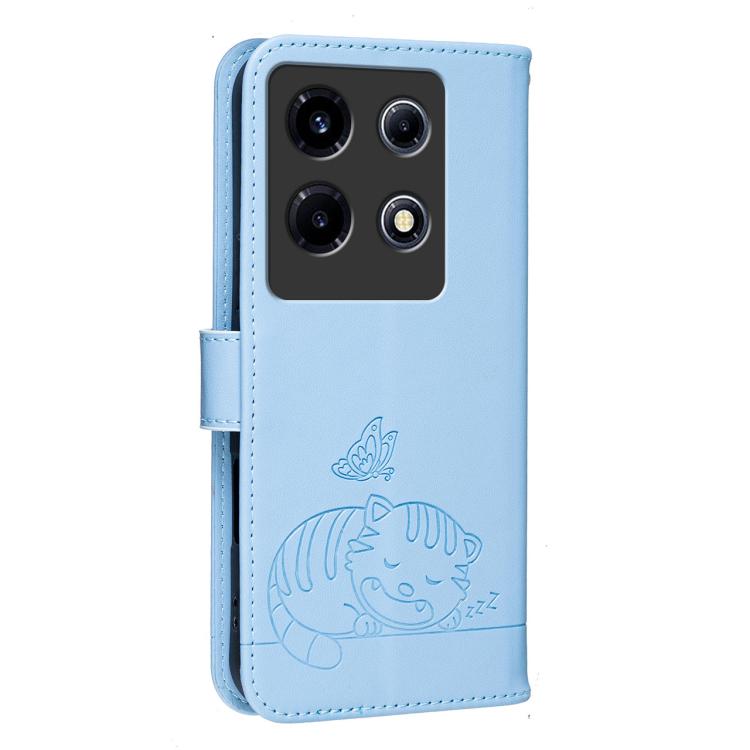 For Infinix Note 30 VIP Cat Butterfly Embossed RFID Vegan Leather Phone Case with Strap