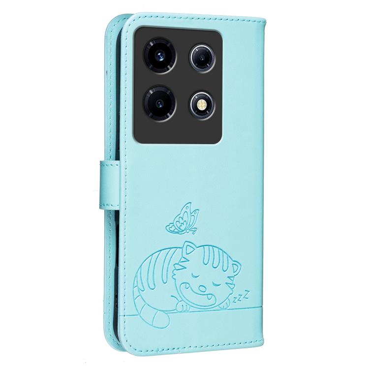 For Infinix Note 30 VIP Cat Butterfly Embossed RFID Vegan Leather Phone Case with Strap