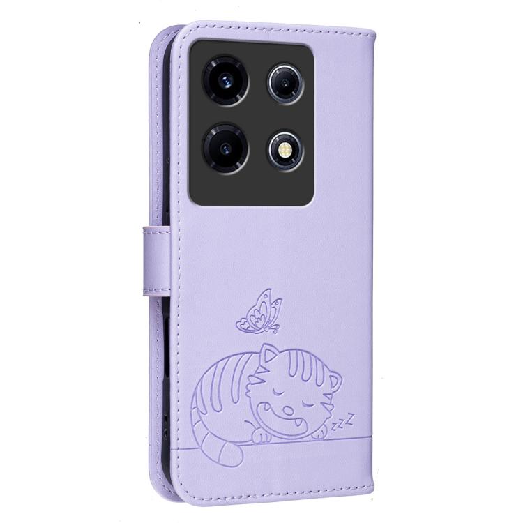 For Infinix Note 30 VIP Cat Butterfly Embossed RFID Vegan Leather Phone Case with Strap