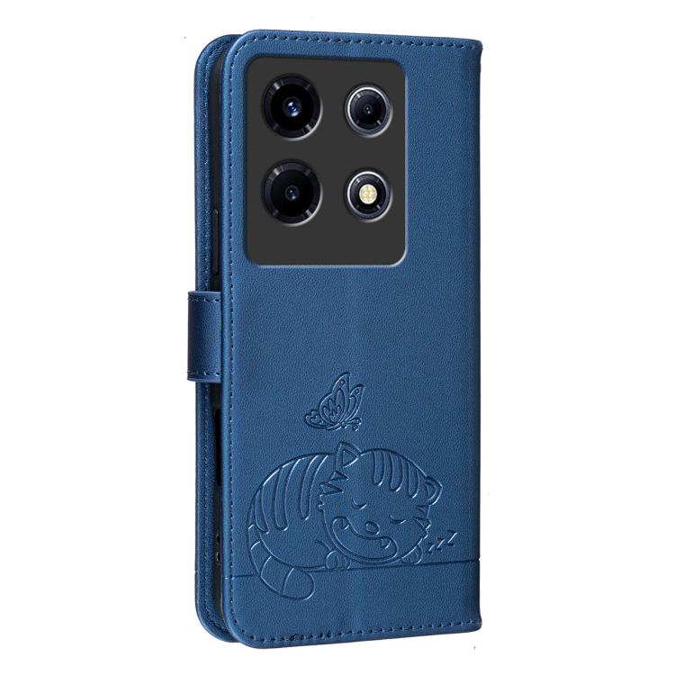 For Infinix Note 30 VIP Cat Butterfly Embossed RFID Vegan Leather Phone Case with Strap