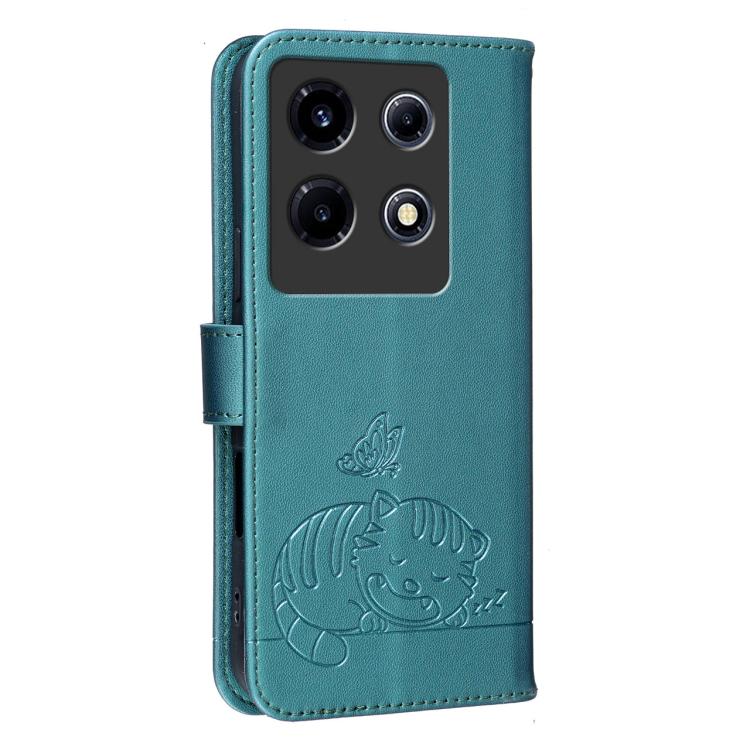 For Infinix Note 30 VIP Cat Butterfly Embossed RFID Vegan Leather Phone Case with Strap