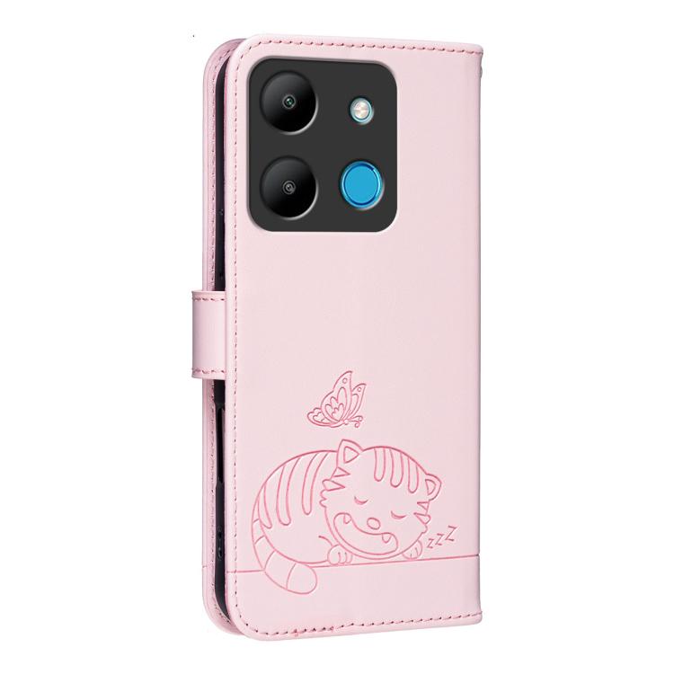 For Infinix Smart 7 Cat Butterfly Embossed RFID Vegan Leather Phone Case with Strap