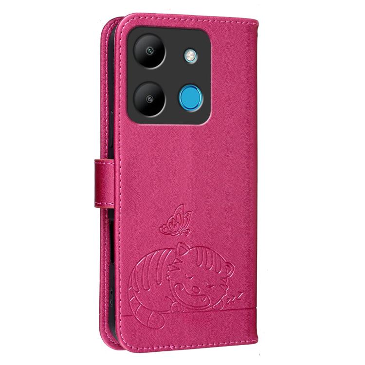 For Infinix Smart 7 Cat Butterfly Embossed RFID Vegan Leather Phone Case with Strap