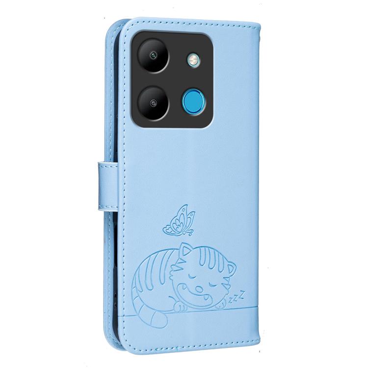 For Infinix Smart 7 Cat Butterfly Embossed RFID Vegan Leather Phone Case with Strap