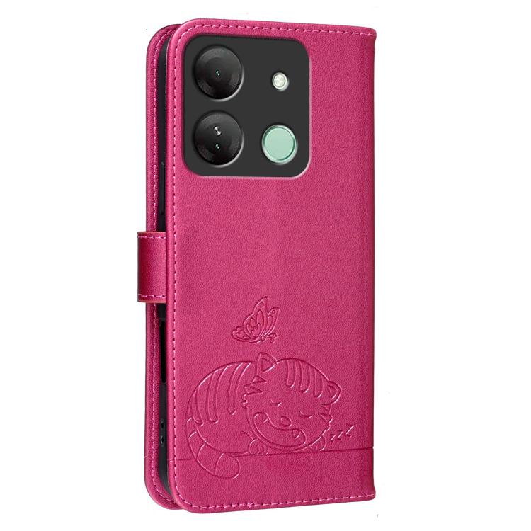 For Infinix Smart 7 HD / 7 Plus Cat Butterfly Embossed RFID Vegan Leather Phone Case with Strap