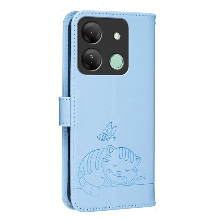 For Infinix Smart 7 HD / 7 Plus Cat Butterfly Embossed RFID Vegan Leather Phone Case with Strap