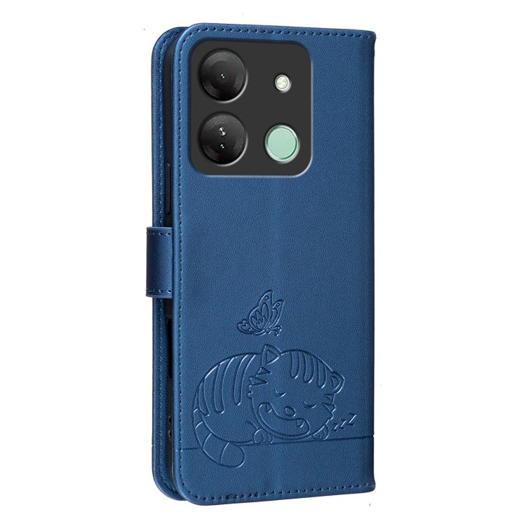 For Infinix Smart 7 HD / 7 Plus Cat Butterfly Embossed RFID Vegan Leather Phone Case with Strap
