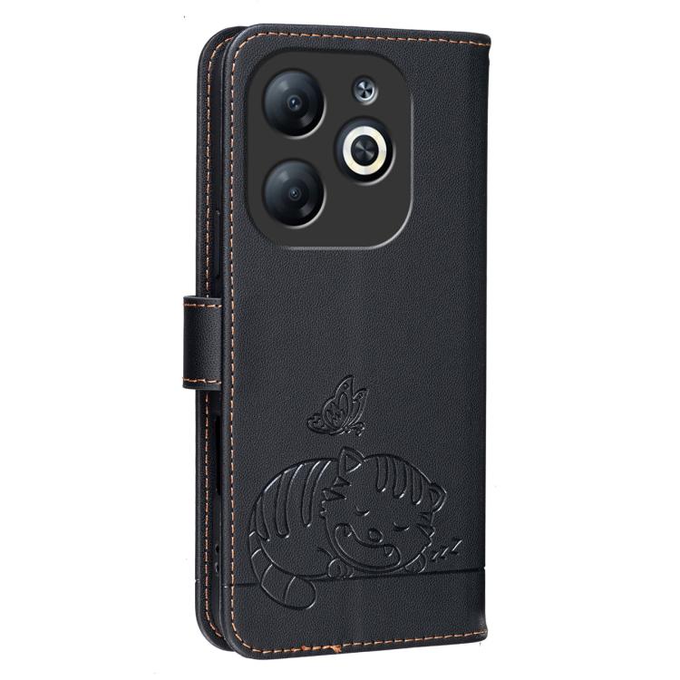 For Infinix Smart 8 Cat Butterfly Embossed RFID Vegan Leather Phone Case with Strap