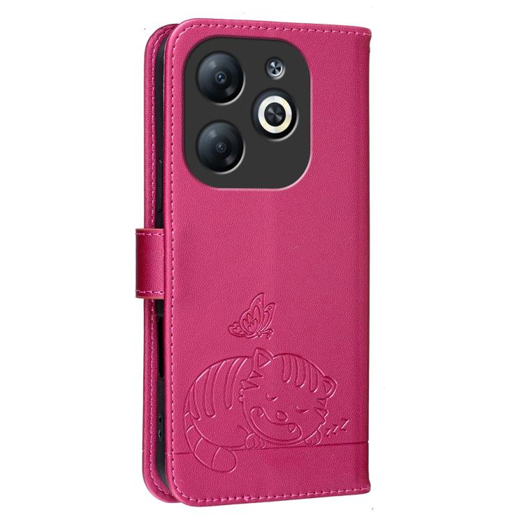 For Infinix Smart 8 Cat Butterfly Embossed RFID Vegan Leather Phone Case with Strap