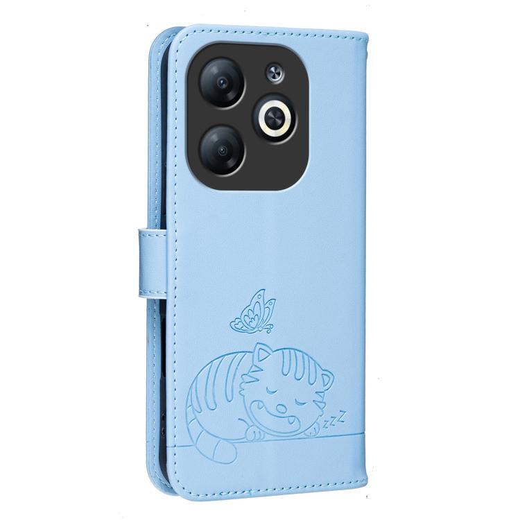For Infinix Smart 8 Cat Butterfly Embossed RFID Vegan Leather Phone Case with Strap