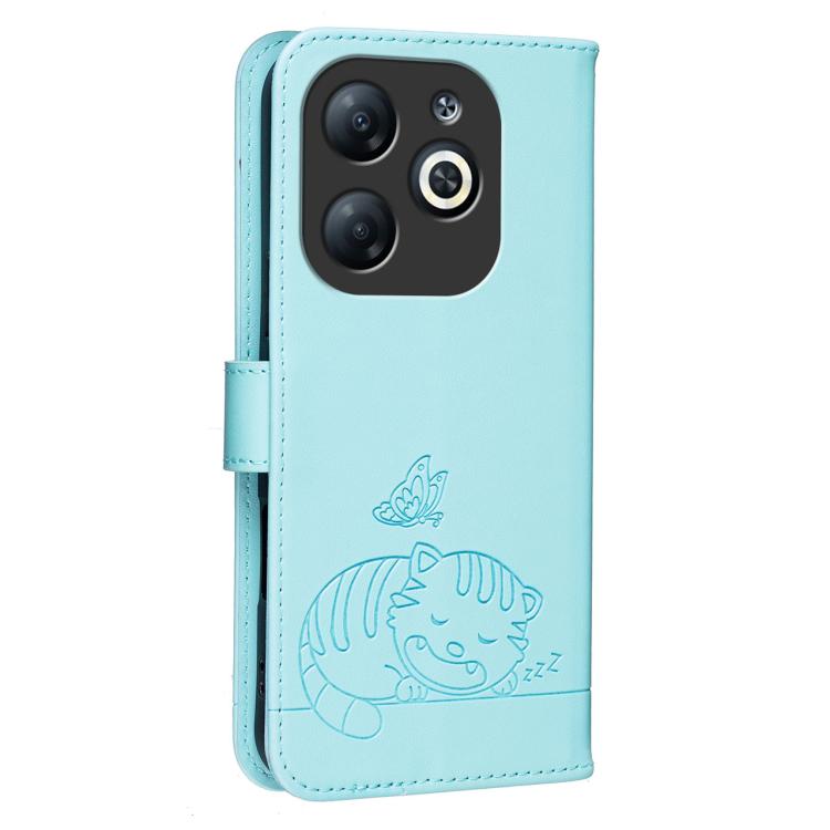For Infinix Smart 8 Cat Butterfly Embossed RFID Vegan Leather Phone Case with Strap