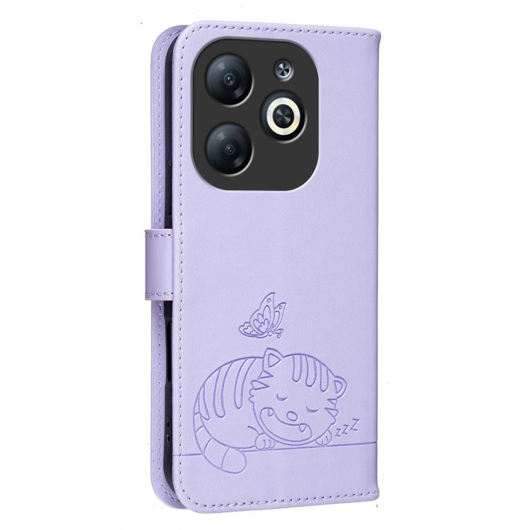 For Infinix Smart 8 Cat Butterfly Embossed RFID Vegan Leather Phone Case with Strap