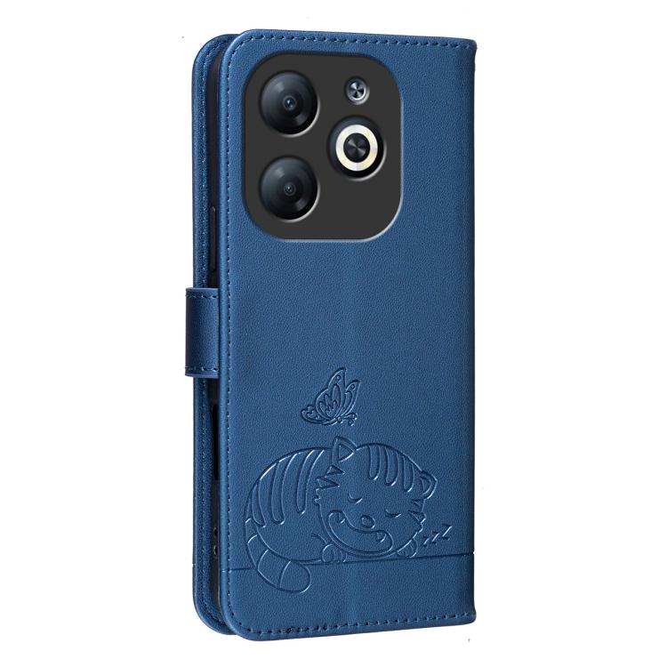 For Infinix Smart 8 Cat Butterfly Embossed RFID Vegan Leather Phone Case with Strap