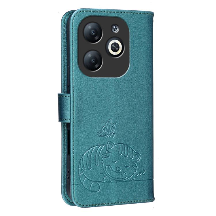 For Infinix Smart 8 Cat Butterfly Embossed RFID Vegan Leather Phone Case with Strap