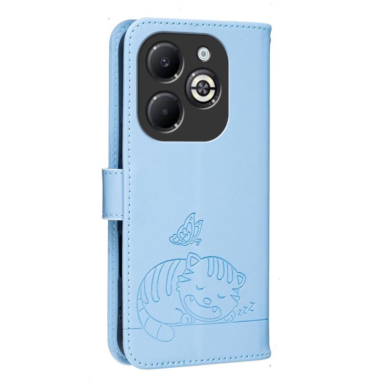 For Infinix Smart 8 Plus Cat Butterfly Embossed RFID Vegan Leather Phone Case with Strap