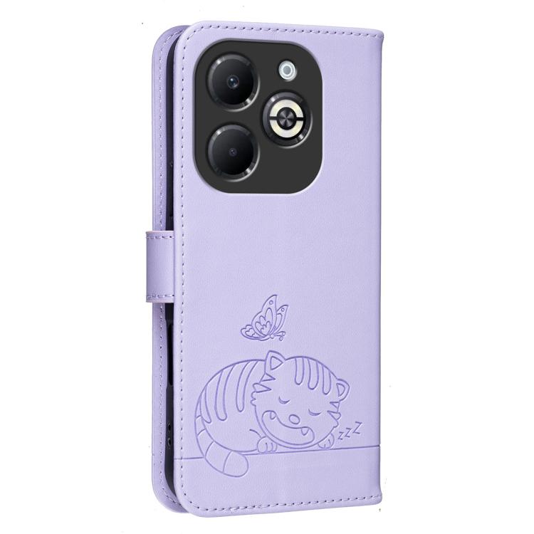 For Infinix Smart 8 Plus Cat Butterfly Embossed RFID Vegan Leather Phone Case with Strap