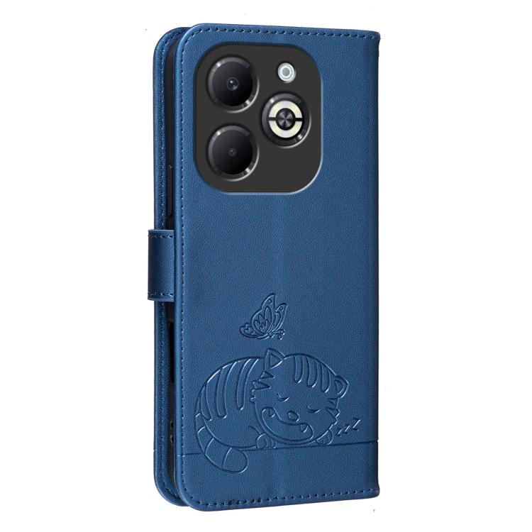 For Infinix Smart 8 Plus Cat Butterfly Embossed RFID Vegan Leather Phone Case with Strap