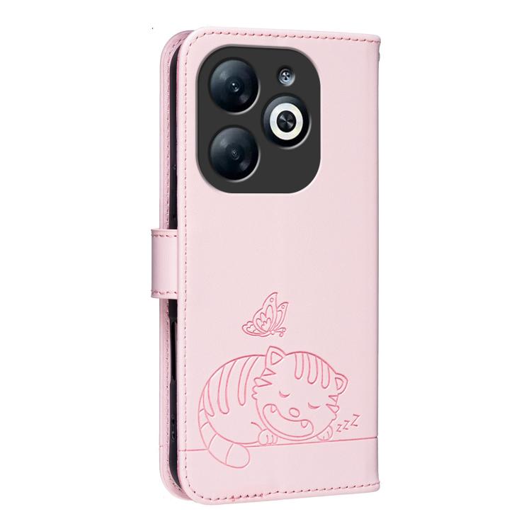 For Infinix Smart 8 Pro Cat Butterfly Embossed RFID Vegan Leather Phone Case with Strap