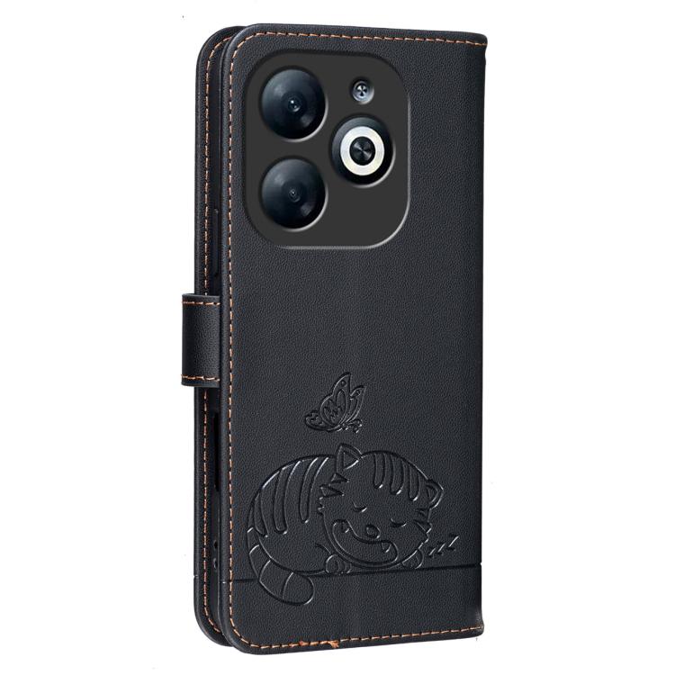 For Infinix Smart 8 Pro Cat Butterfly Embossed RFID Vegan Leather Phone Case with Strap