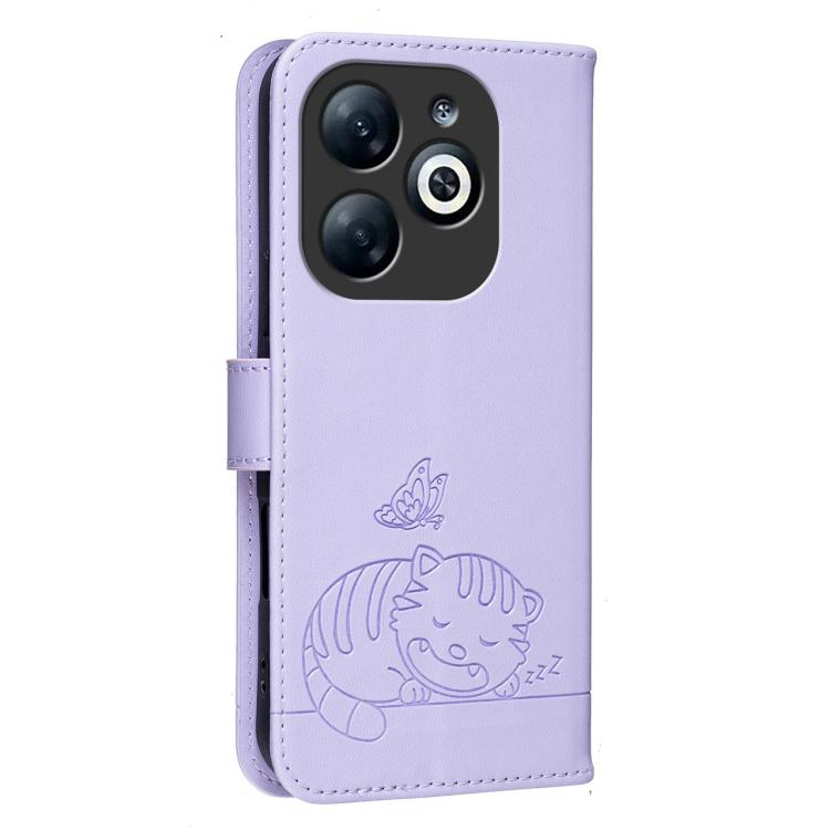 For Infinix Smart 8 Pro Cat Butterfly Embossed RFID Vegan Leather Phone Case with Strap