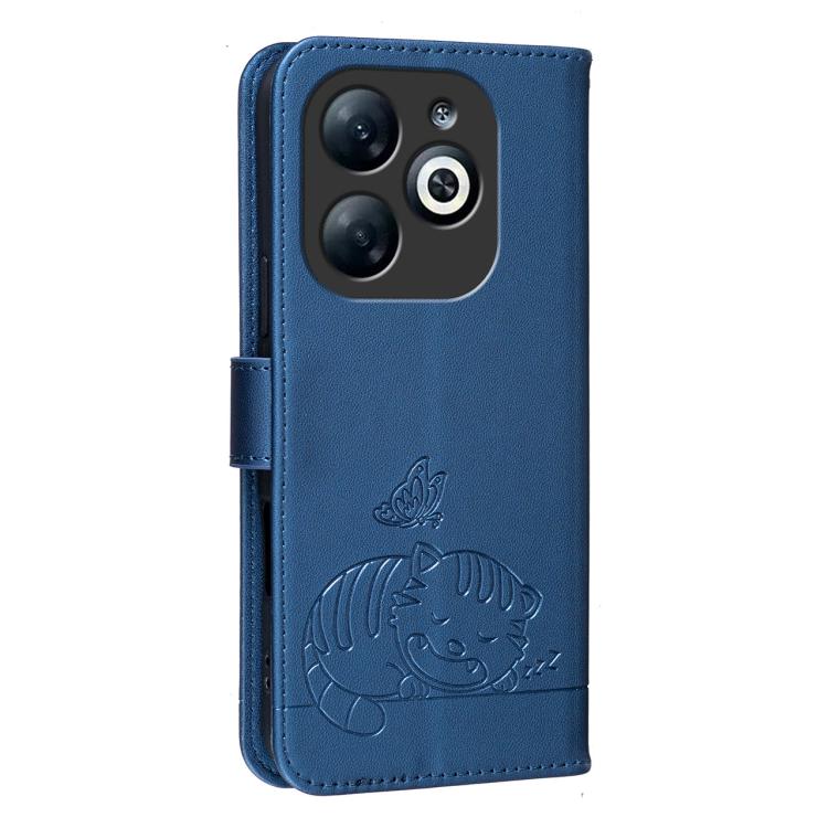For Infinix Smart 8 Pro Cat Butterfly Embossed RFID Vegan Leather Phone Case with Strap
