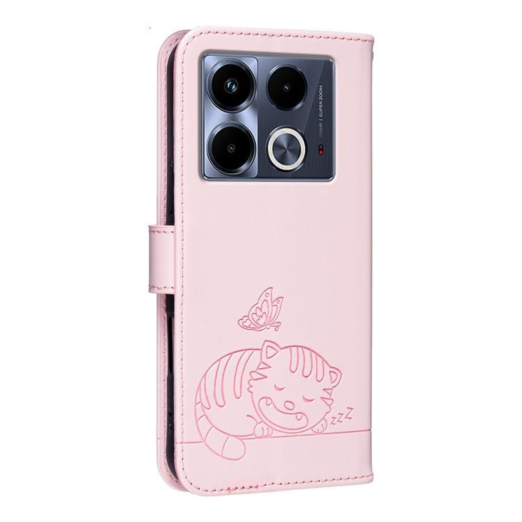 For Infinix Note 40 5G Cat Butterfly Embossed RFID Vegan Leather Phone Case with Strap