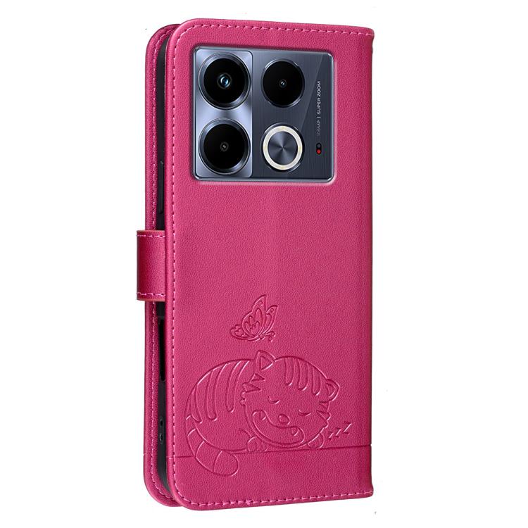 For Infinix Note 40 5G Cat Butterfly Embossed RFID Vegan Leather Phone Case with Strap