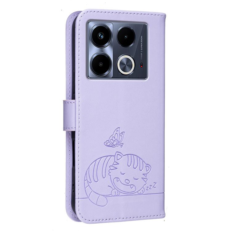 For Infinix Note 40 5G Cat Butterfly Embossed RFID Vegan Leather Phone Case with Strap
