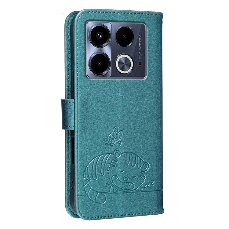 For Infinix Note 40 5G Cat Butterfly Embossed RFID Vegan Leather Phone Case with Strap