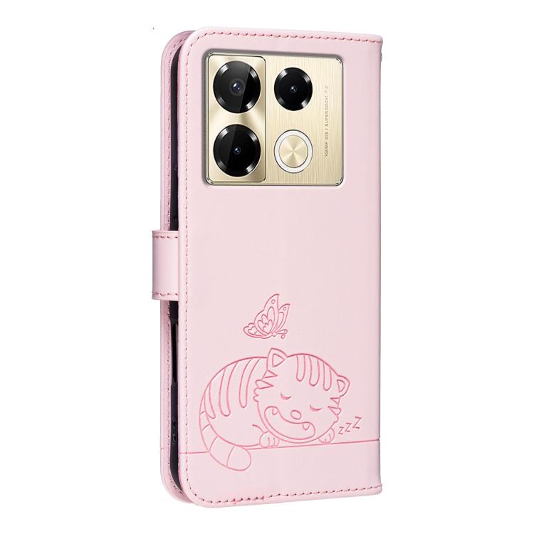 For Infinix Note 40 Pro / 40 Pro+ Cat Butterfly Embossed RFID Vegan Leather Phone Case with Strap
