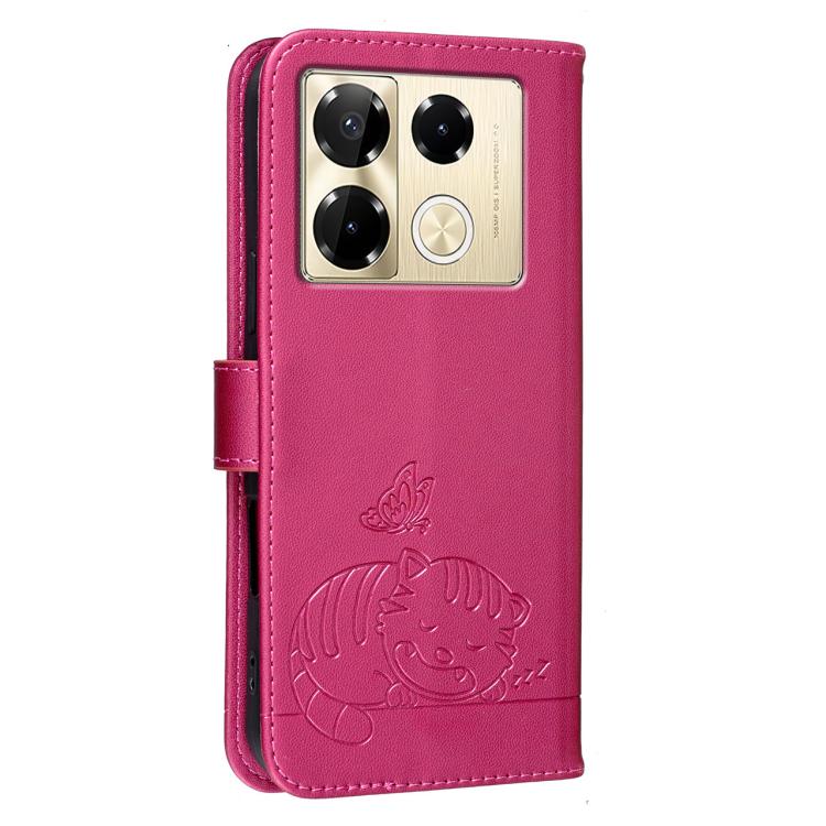 For Infinix Note 40 Pro / 40 Pro+ Cat Butterfly Embossed RFID Vegan Leather Phone Case with Strap