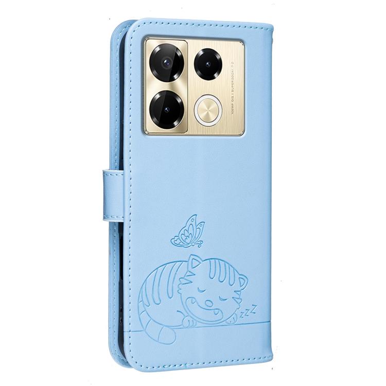 For Infinix Note 40 Pro / 40 Pro+ Cat Butterfly Embossed RFID Vegan Leather Phone Case with Strap