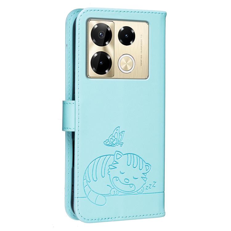 For Infinix Note 40 Pro / 40 Pro+ Cat Butterfly Embossed RFID Vegan Leather Phone Case with Strap