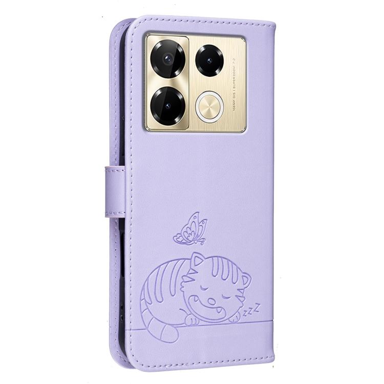 For Infinix Note 40 Pro / 40 Pro+ Cat Butterfly Embossed RFID Vegan Leather Phone Case with Strap