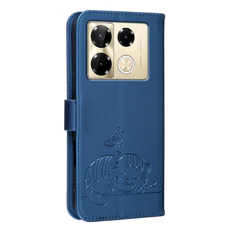 For Infinix Note 40 Pro / 40 Pro+ Cat Butterfly Embossed RFID Vegan Leather Phone Case with Strap