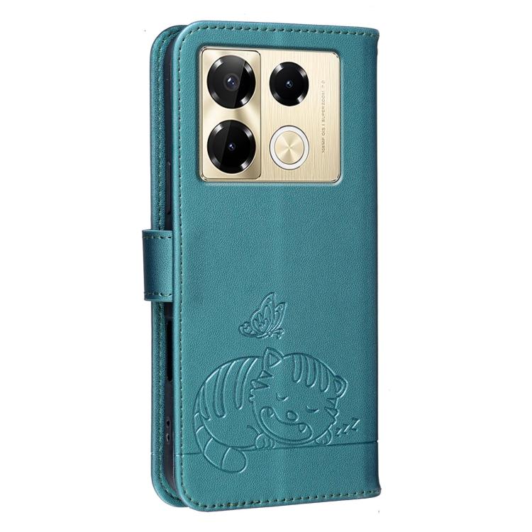 For Infinix Note 40 Pro / 40 Pro+ Cat Butterfly Embossed RFID Vegan Leather Phone Case with Strap