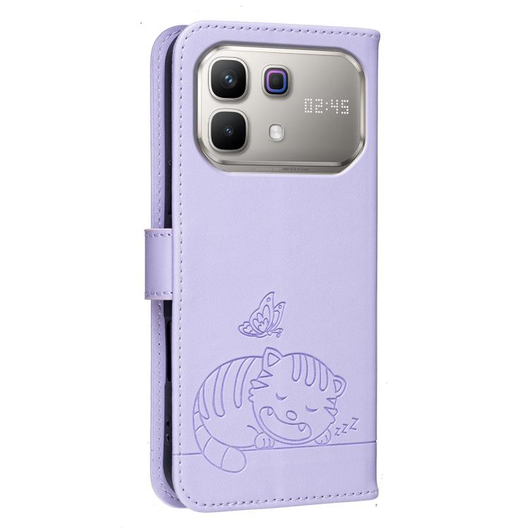 For Infinix Note 60 / 60 Pro 5G Cat Butterfly Embossed RFID Vegan Leather Phone Case with Strap