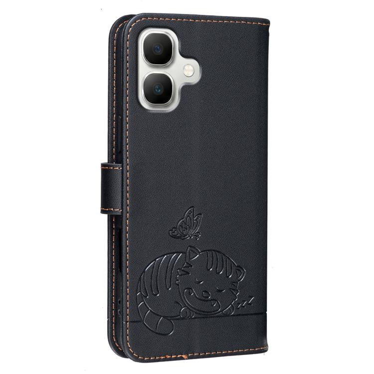For Infinix Smart 20 4G Cat Butterfly Embossed RFID Vegan Leather Phone Case with Strap