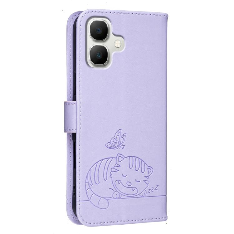 For Infinix Smart 20 4G Cat Butterfly Embossed RFID Vegan Leather Phone Case with Strap