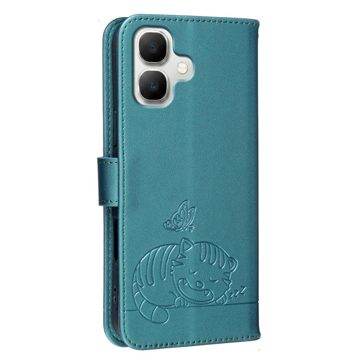 For Infinix Smart 20 4G Cat Butterfly Embossed RFID Vegan Leather Phone Case with Strap