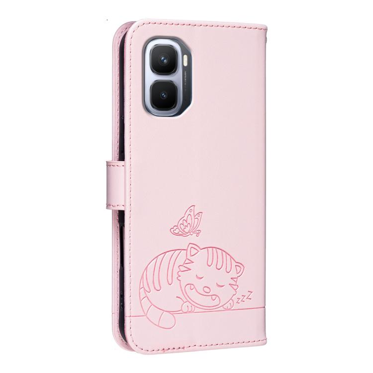 For Infinix GT 50 Pro 5G Cat Butterfly Embossed RFID Vegan Leather Phone Case with Strap