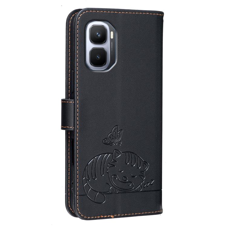 For Infinix GT 50 Pro 5G Cat Butterfly Embossed RFID Vegan Leather Phone Case with Strap