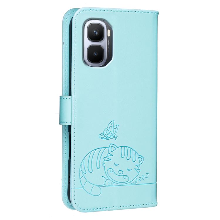 For Infinix GT 50 Pro 5G Cat Butterfly Embossed RFID Vegan Leather Phone Case with Strap