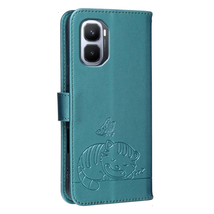 For Infinix GT 50 Pro 5G Cat Butterfly Embossed RFID Vegan Leather Phone Case with Strap