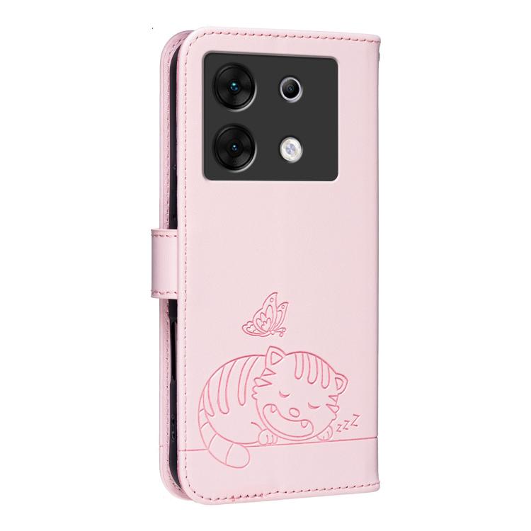 For Infinix Zero 30 5G Cat Butterfly Embossed RFID Vegan Leather Phone Case with Strap