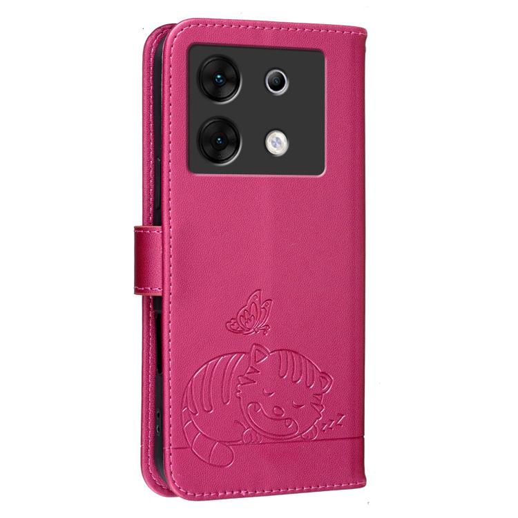 For Infinix Zero 30 5G Cat Butterfly Embossed RFID Vegan Leather Phone Case with Strap
