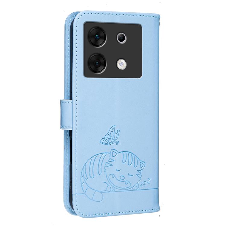 For Infinix Zero 30 5G Cat Butterfly Embossed RFID Vegan Leather Phone Case with Strap