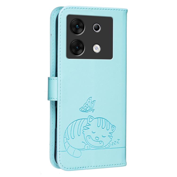For Infinix Zero 30 5G Cat Butterfly Embossed RFID Vegan Leather Phone Case with Strap